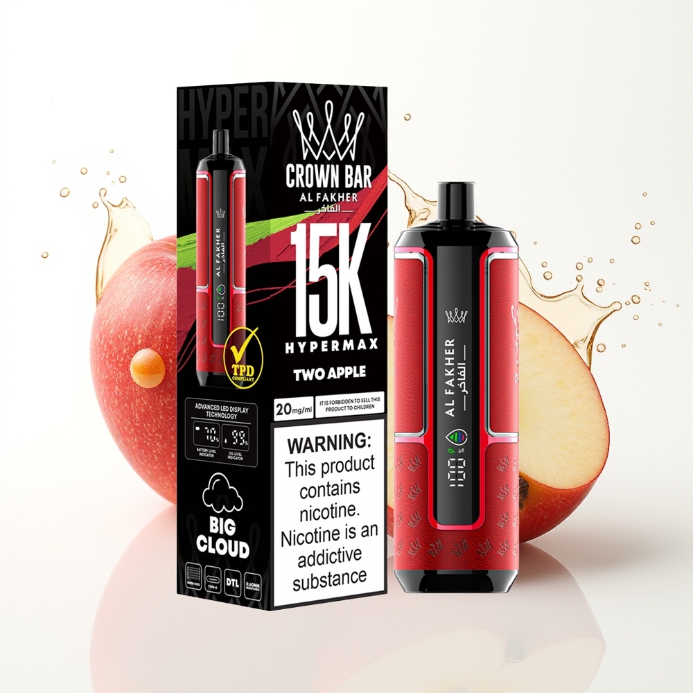 Al Fakher Crown Bar 15K Hypermax DTL 22ml Enkratna Vape Naprava Dve Jabolki