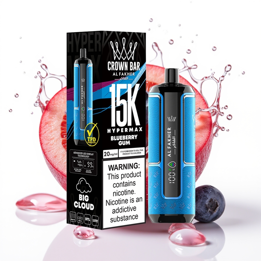 Al Fakher Crown Bar 15K Hypermax Enkratna Vape Kit Borovnica Gumi 22ml 600mAh