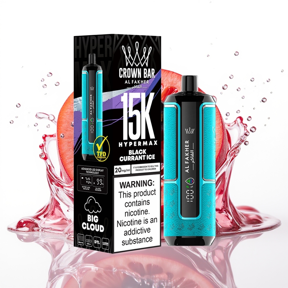 Al Fakher Crown Bar 15K Hypermax Enkratna Vape Kit Črni Ribez Leden z 22ml in 600mAh