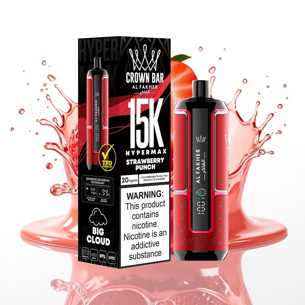 Al Fakher Crown Bar 15K Hypermax Enkratna Vape Naprava Jagodni Punč 22ml 600mAh