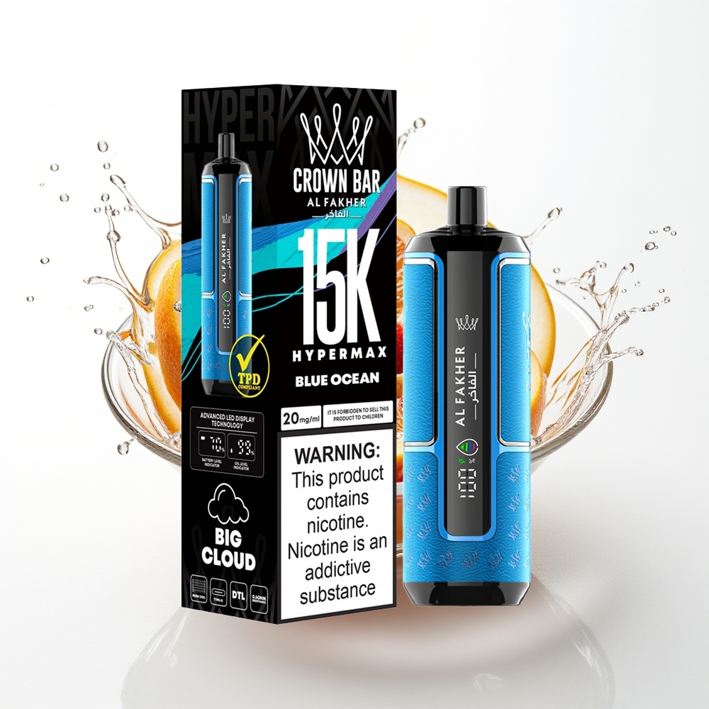 Al Fakher Crown Bar 15K Hypermax Enkratna Vape Naprava Modro Morje 22ml 600mAh