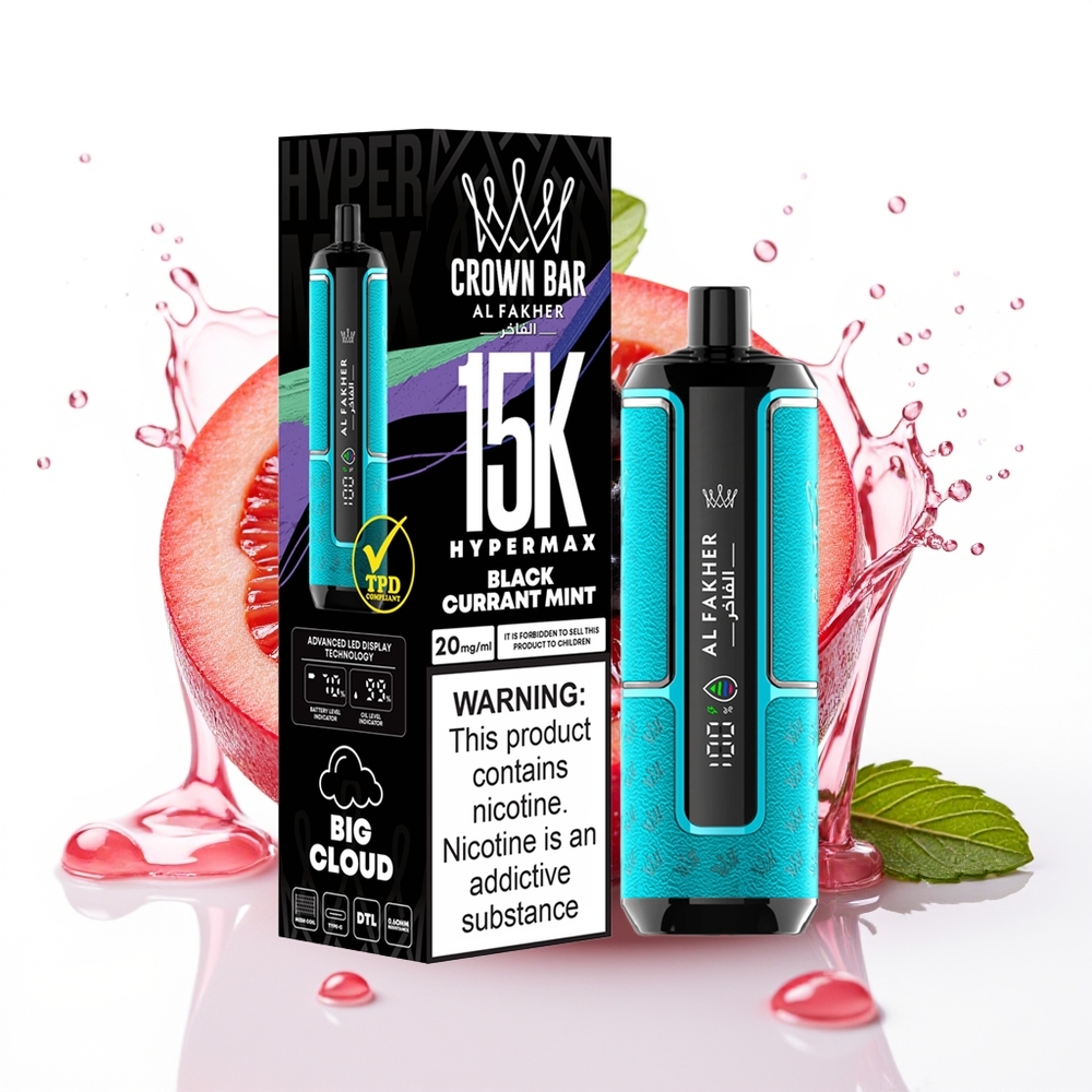 Al Fakher Crown Bar 15K Hypermax Enkratna Vape Naprava Črni Ribez Meta 22ml 600mAh