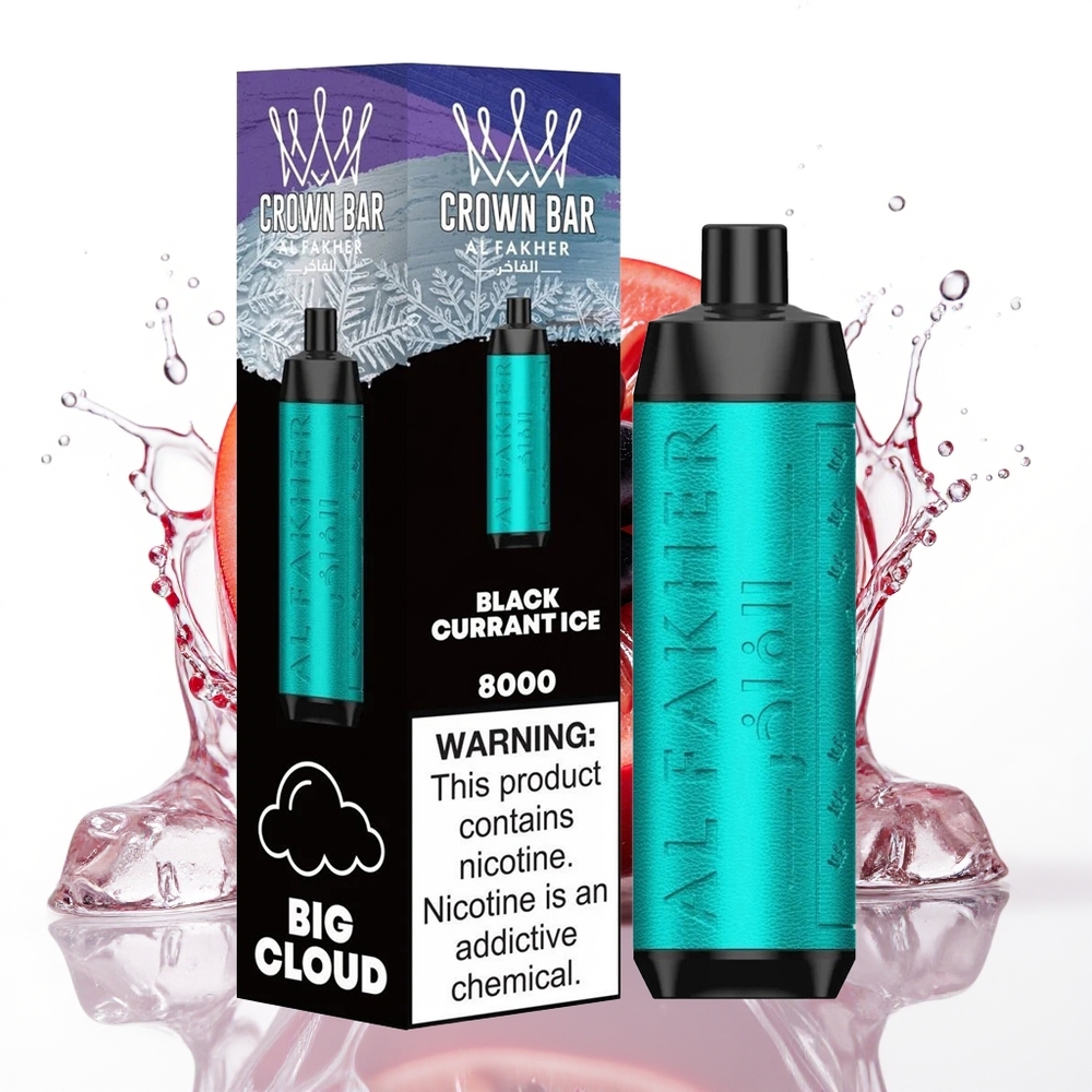 Al Fakher Crown Bar 8000 Crystal Enkratna Vape Črni Ribez Led 18ml 8000 Potegov