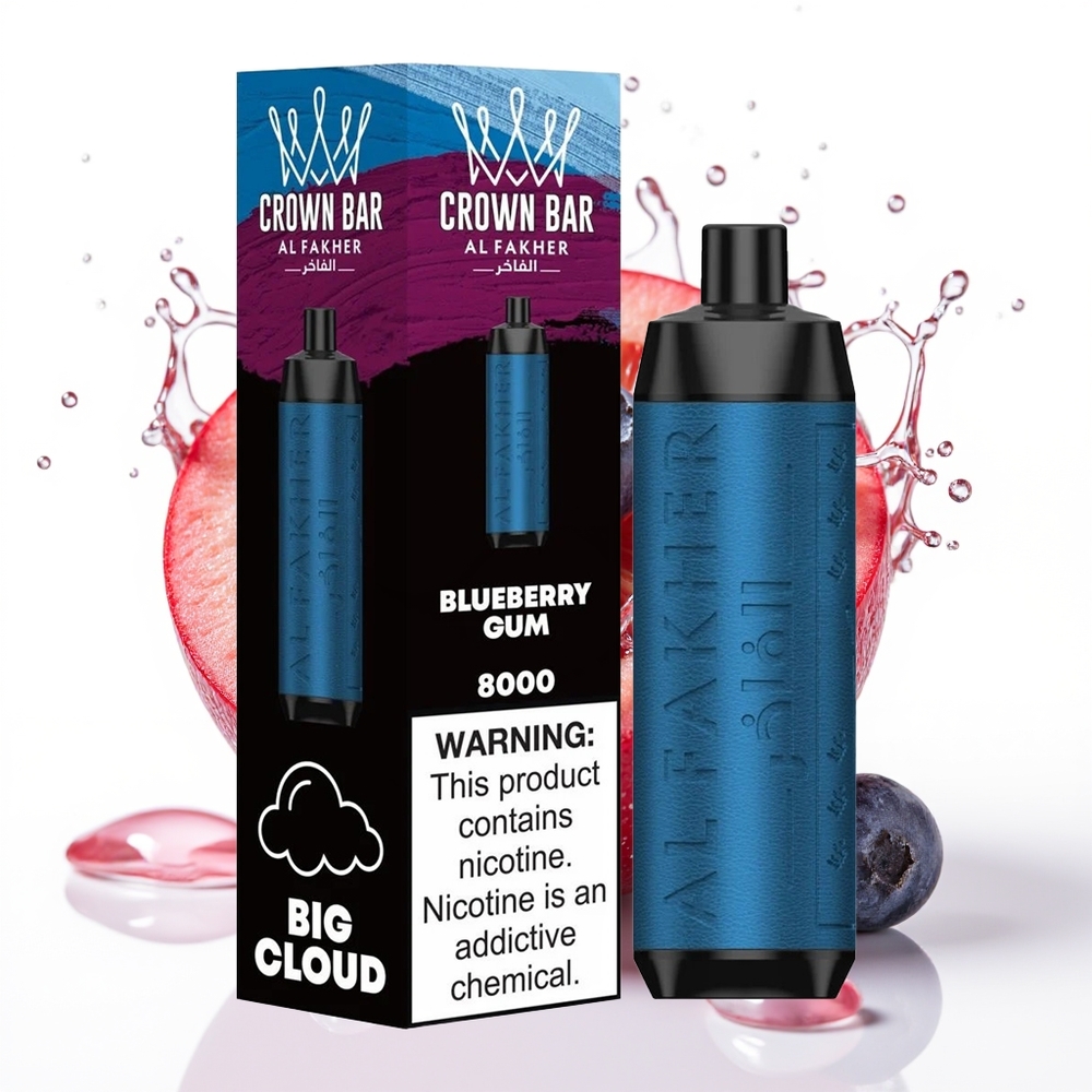 Al Fakher Crown Bar 8000 Crystal Enkratni Vape Borovnica Gumi z 18ml in 8000 Puffi