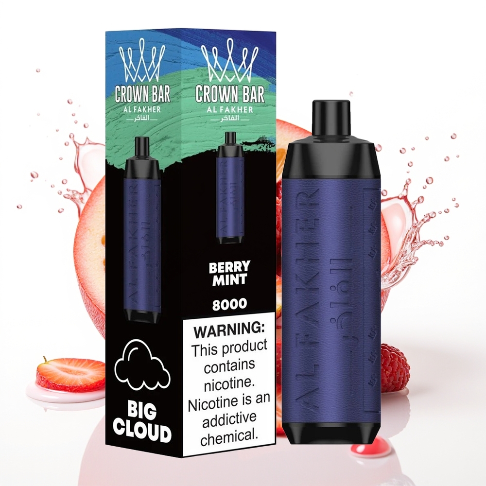 Al Fakher Crown Bar 8000 Crystal Enkratni Vape Jagoda Meta z 18ml in 8000 Puffi