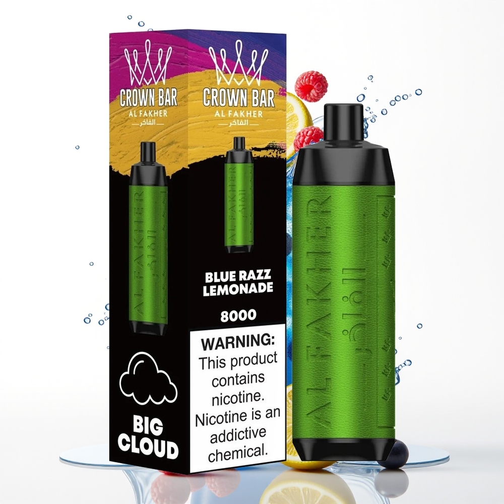 Al Fakher Crown Bar 8000 Crystal Enkratni Vape Modri Malin Limonada 18ml 8000 Puffov