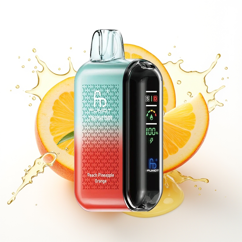 Fumot Tornado 20000 Puffs Dual Mesh Smart Display Breskva Ananas Oranžna