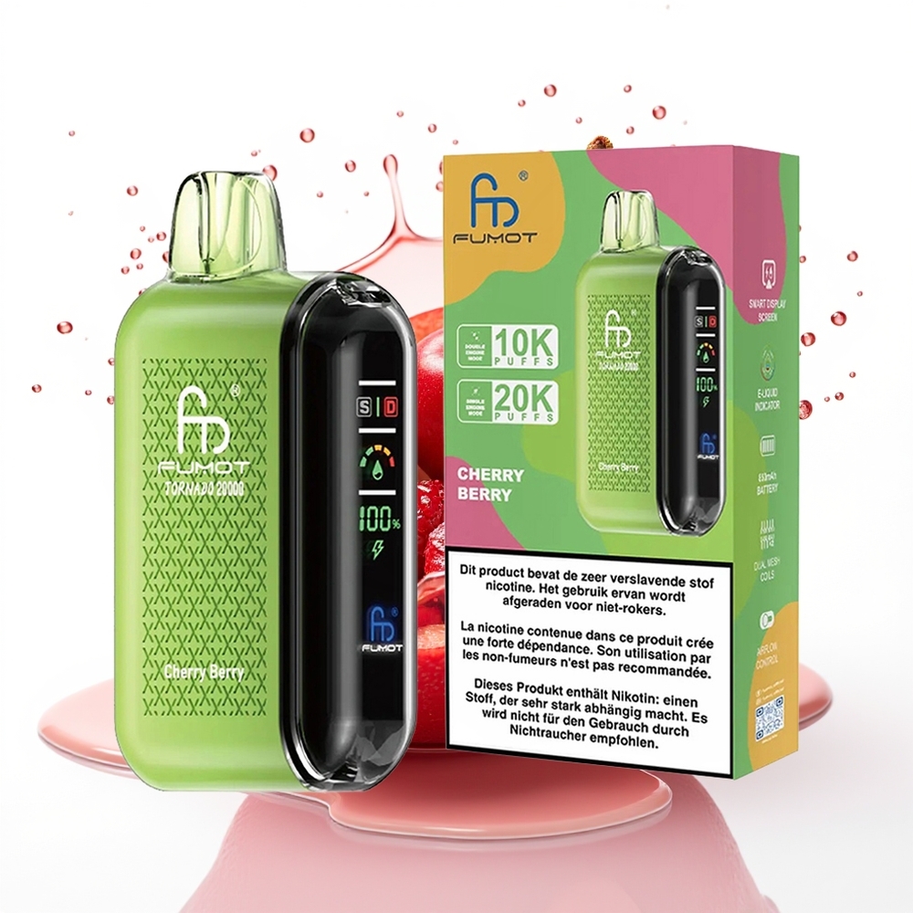 Fumot Tornado 20000 Puffs Dual Mesh Smart Display Češnja Jagoda