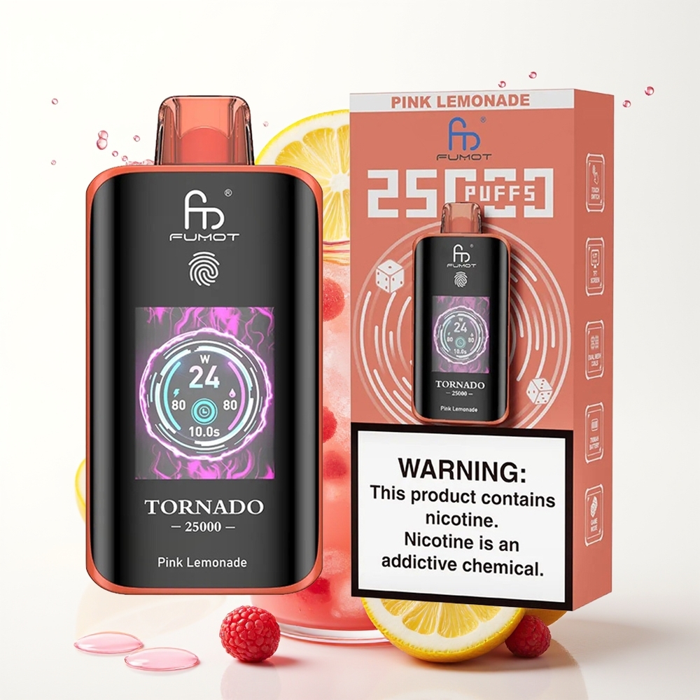 Fumot Tornado 25000 Puffs 700mAh Rožnati Limonadni Napoj Rechargeable