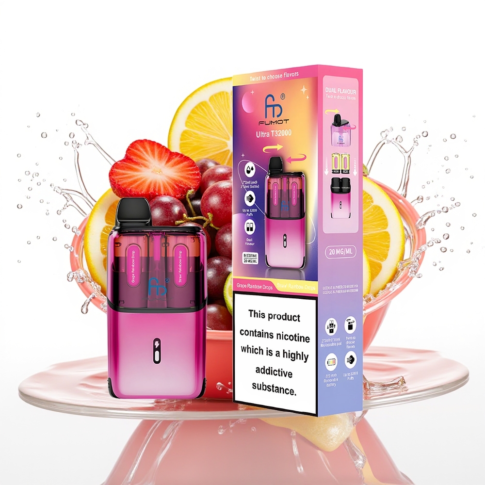 Fumot Ultra T32000 Enkratni Vape Grozdje Mavrične Kapljice - Jagoda Mavrične Kapljice 800mAh 24ml