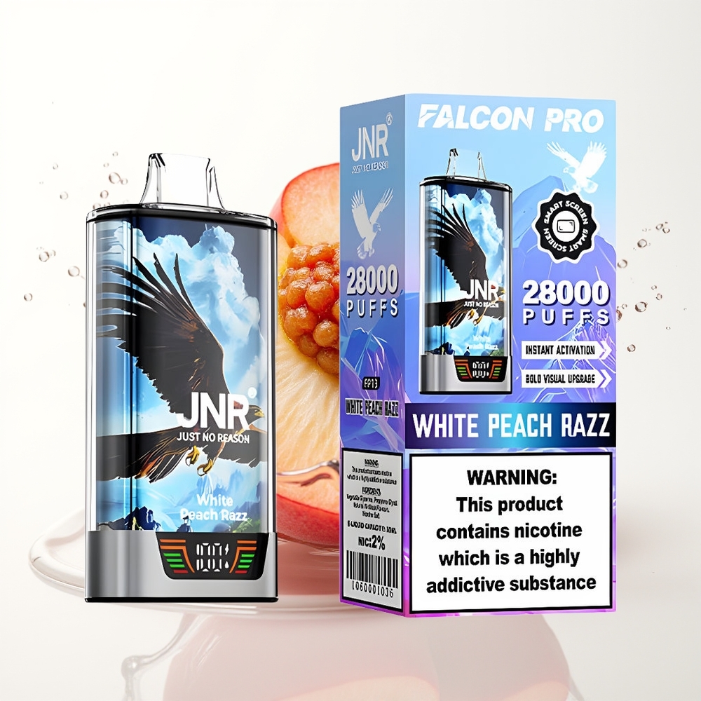 JNR Falcon Pro 28000 Enkratni Vape Bela Breskva Razz 30ml Dual Mesh