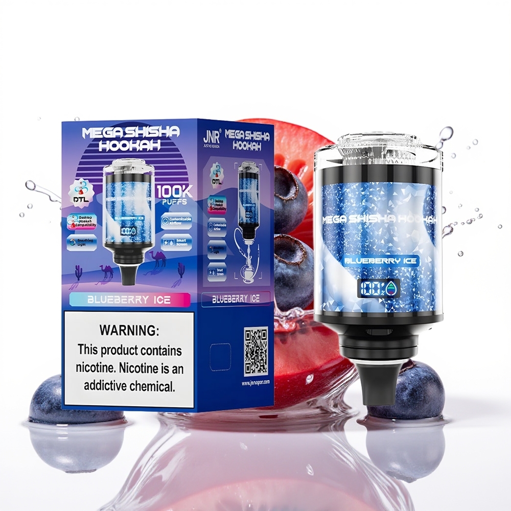 JNR Mega Shisha Hookah 100K 2200mAh Nastavljiv Pretok Borovnični Led