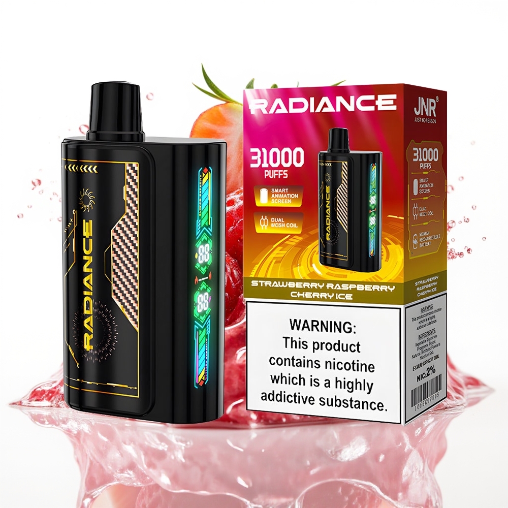 JNR Radiance 31000 Puffs 28ml Dvojno Mrežasto Jagoda Malina Češnja Led Enkratni Vape