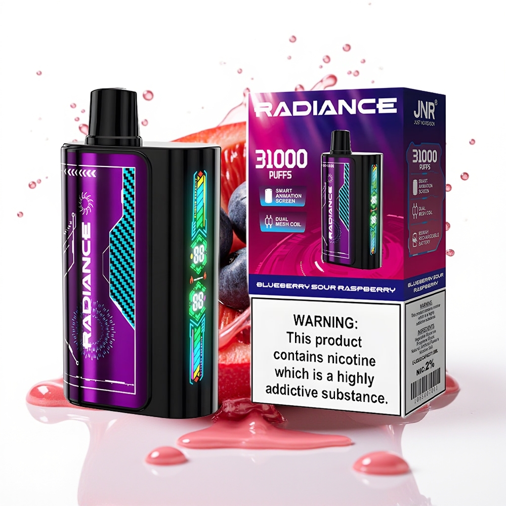 JNR Radiance 31000 Puffs Dvojni Mesh Coil 28ml E-tekočina Enkratni Vape Borovnica Kisla Malina