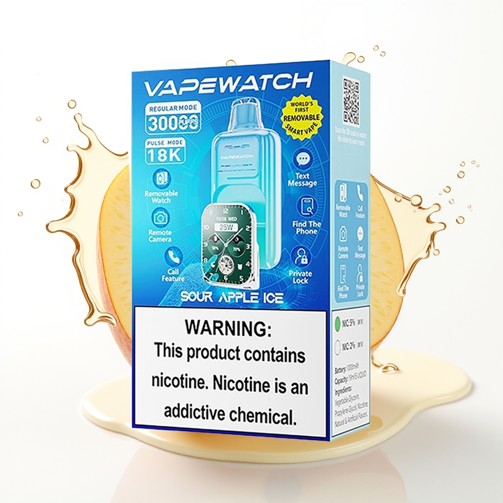 JNR VapeWatch 30000 Puffs 19mL 1000mAh Dvojni Mrežni Navoj Kislo Jabolko Led
