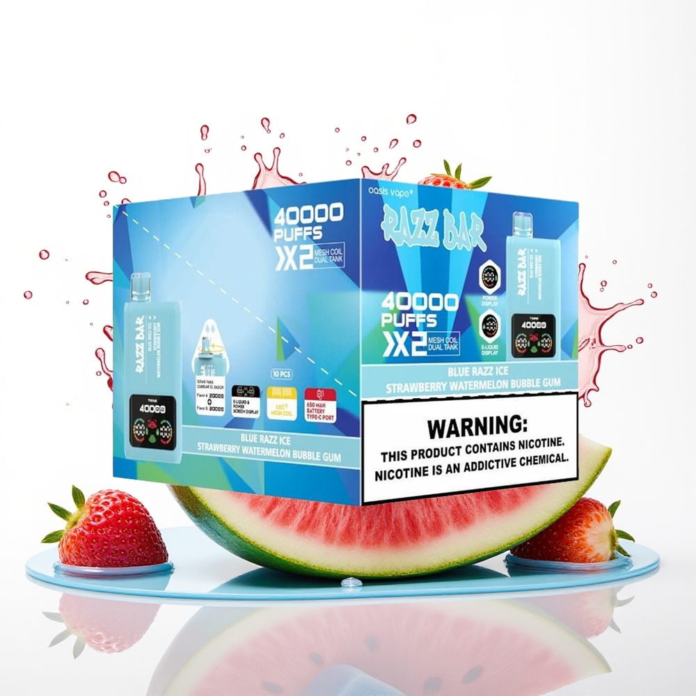 Razz Bar 40000 Puffs Blue Razz-Bubble Gum 1.0Ohm 2 Mesh Coil 650 Mah