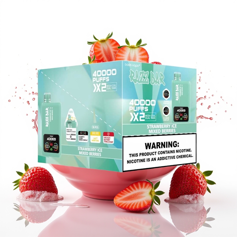 Razz Bar 40000 Puffs Enkratni Vape Jagoda Led - Mešane Jagode z Mesh Coil in Type-C Port
