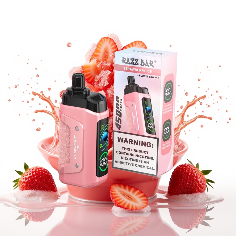 Razz Bar 45000 Puffs Enkratna Vape Jagodni Led z 1.0 Ohm Mesh Coil in 650 Mah Baterijo