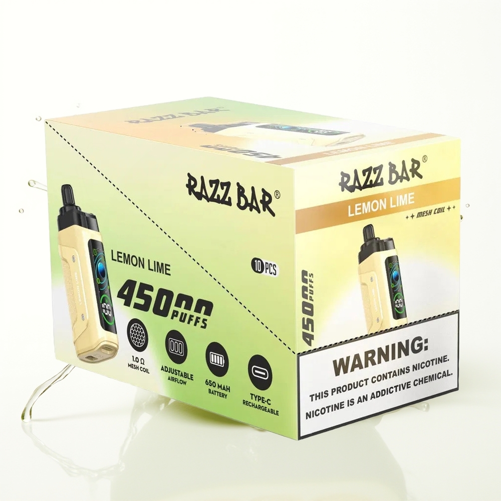 Razz Bar 45000 Puffs Enkratna Vape Limeta Limona 1.0 Ohm Mesh Coil 650 Mah