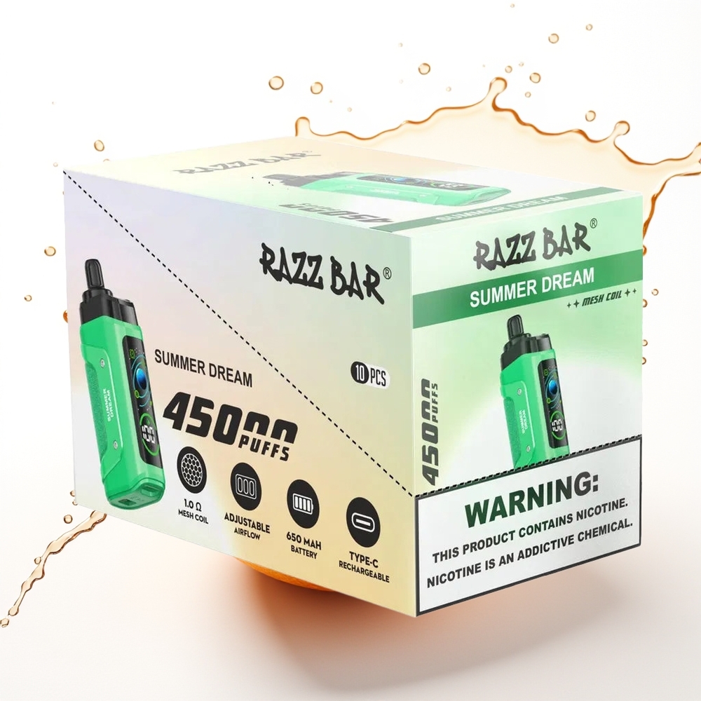 Razz Bar 45000 Puffs Tipkovni Navoj & Nastavljiv Pretok Poletna Sanja