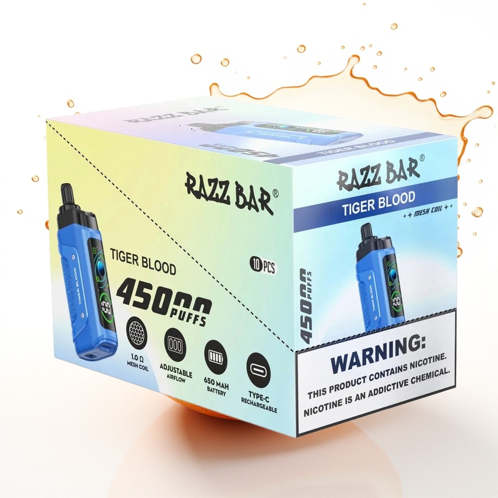 Razz Bar 45000 Puffs Tipkovni Pretočni Tiger Kri 1.0 Ohm 650mAh