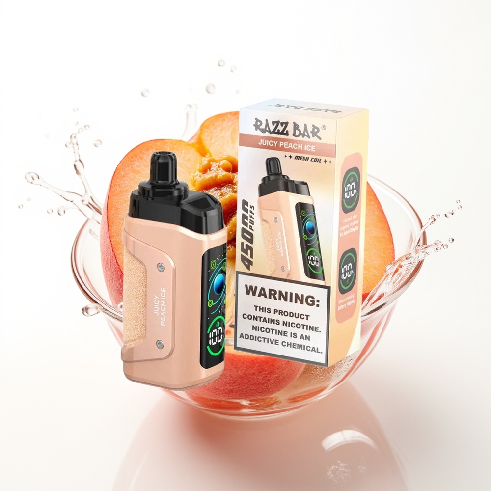 Razz Bar 45000 Puffs Vape Sočna Breskev Led z 1.0 Ohm Mesh Coil in 650 Mah Battery