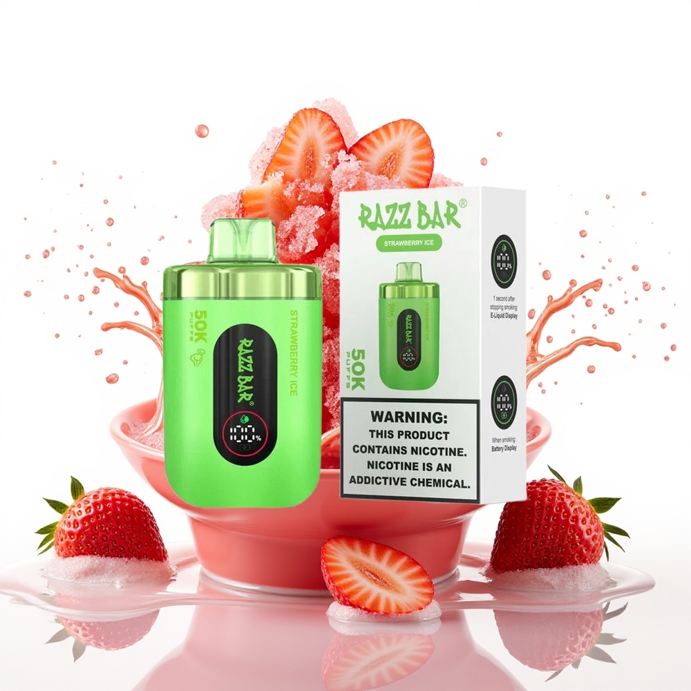 Razz Bar 50K Puffs Enkratna Vape Jagoda Led 1.0 Ohm 2% Nikotin