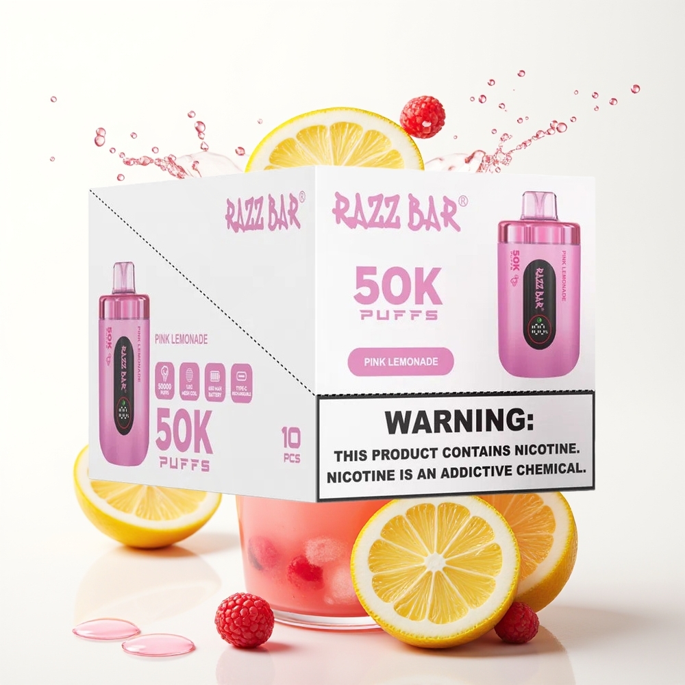 Razz Bar 50K Puffs Enkratni Vape Rožnati Limoninada 1.0 Ohm 650mAh