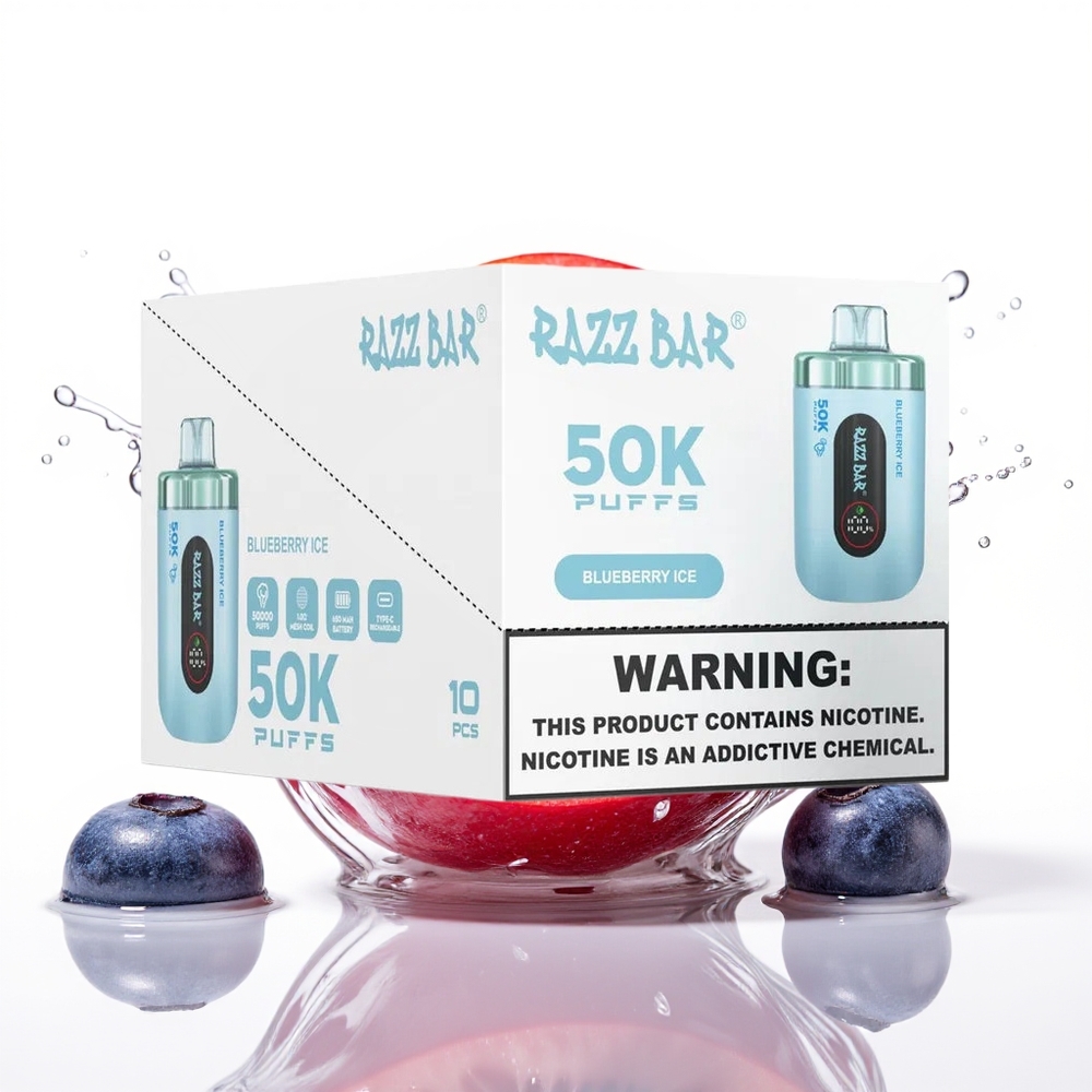 Razz Bar 50K Puffs Tipkalni Vape Borovnica Led 1.0 Ohm 650 Mah