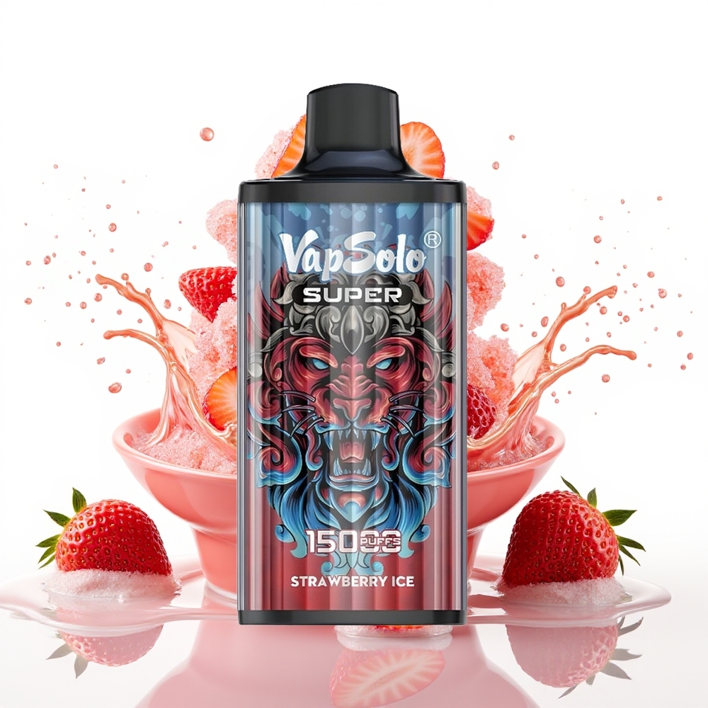 Vapsolo Super 15000 Puffs 40ml Jagoda Led Enkratni Vape Type-C 850mah