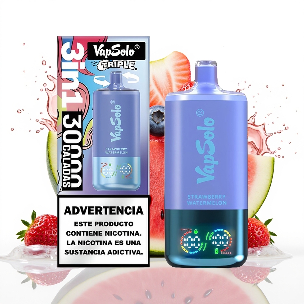 VapSolo Triple 30000 Puffs 40ml Jagoda Lubenika & Borovnica Led