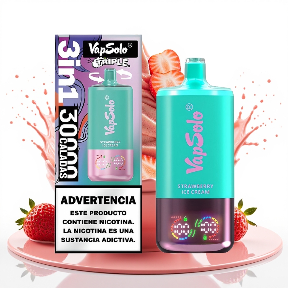 Vapsolo Triple 30000 Puffs 40ml Jagoda Sladoled Tip-C