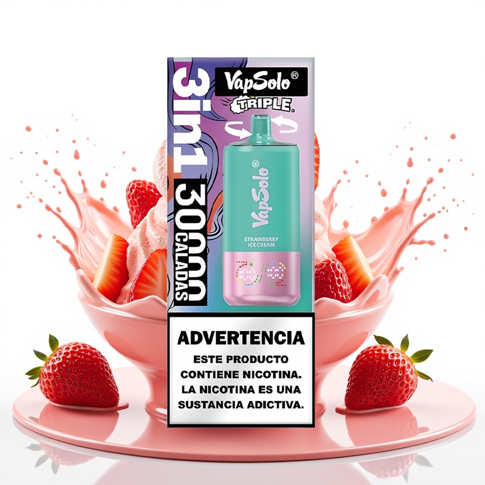 Vapsolo Triple 30000 Puffs 40ml Jagoda Sladoled Tip-C